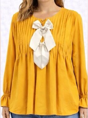 Pleated Women’s Plus Size Top with Bow Accents - Size 3X